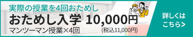 おためし入学受付中! 実際のマンツーマン授業×4回おためし 10,000円(税込11,000円)