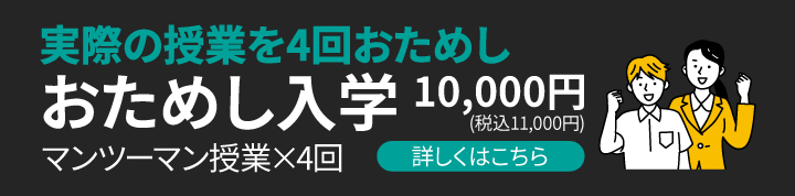 実際のマンツーマン授業が4回試せる！ 小・中・高対象 おためし入学受付中！